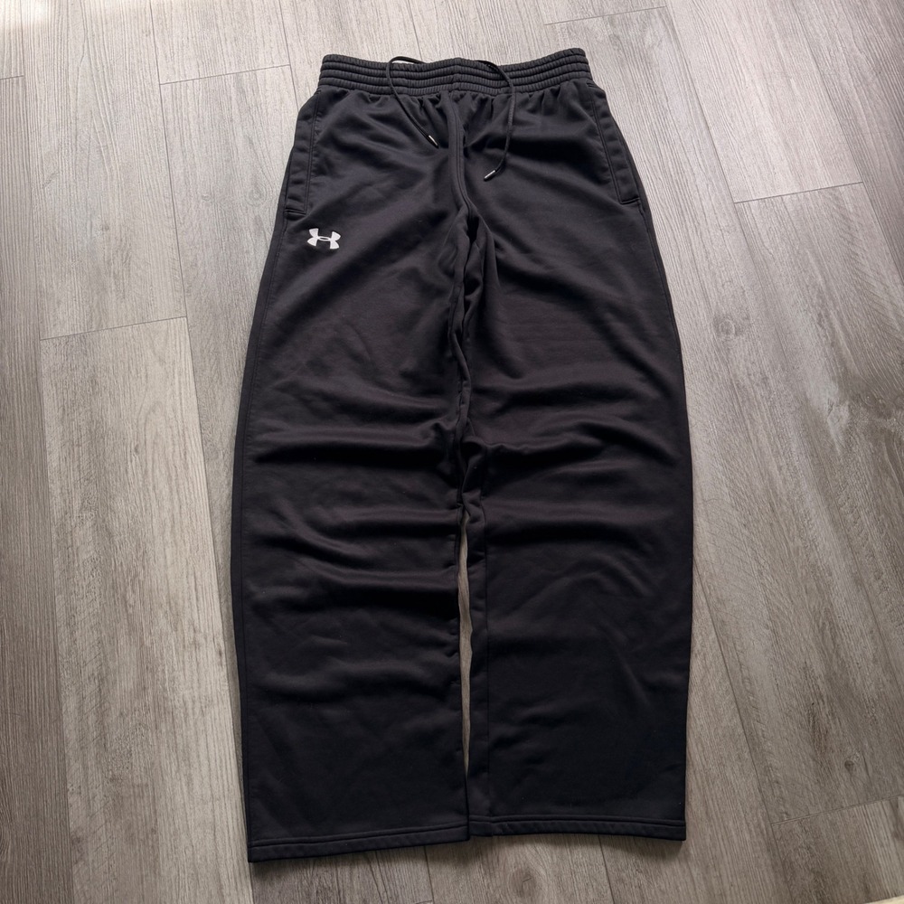 Under Armour Mens Medium Black Sweatpants Drawstring Open Hem Athletic